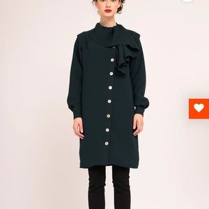 DIAGONAL BUTTON SHIRT DRESS WITH OVERSIZED FRILL